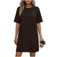 thumbnail image 1 of ShomPort Robe T-Shirt d'Été pour Femme Décontractée à Manches Courtes, Col Rond, Basique, Ample, Mini, avec Poches, 1 of 6