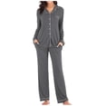 thumbnail image 2 of LSLJS Pyjama à Simple Boutonnage pour Femme Automne Hiver à Manches Longues Pantalon de Pyjama Ensemble de Tenue d'Intérieur, Peignoirs Cadeaux pour Femmes, 2 of 5