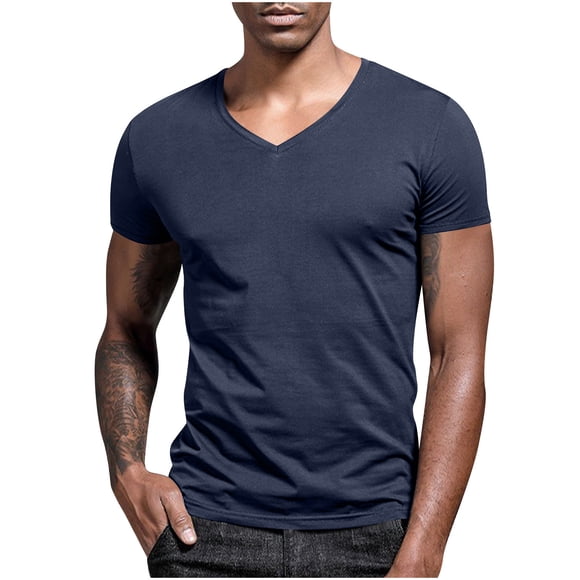 Summer Saving Clearance! WRKEKC Mens Casual T Shirts,Summer Men's Casual Fashion Solid Color Short Sleeve V-neck Top/Shirt