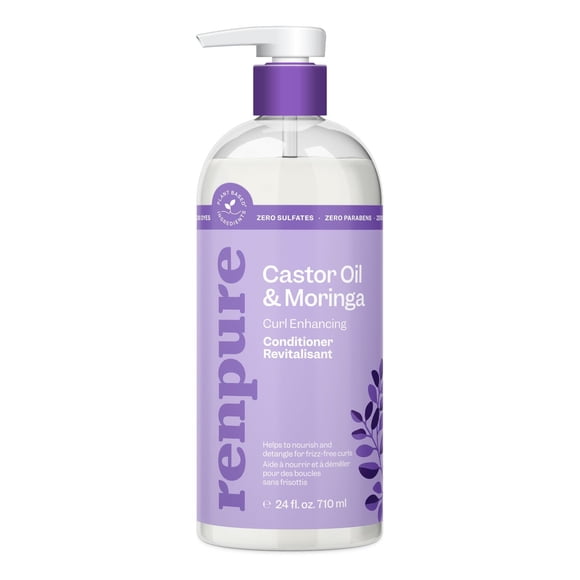 Renpure Castor Oil & Moringa Conditioner, Plant-Based - Curl Enhancing - For Nourished, Detangled & Frizz Free Curls - For Curly Hair - 24 Fl Oz