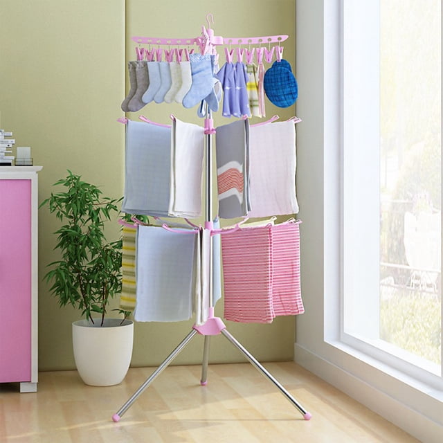 LSLJS Séchoir Multifonction Grand Format Pouvant Être Plié pour Économiser de l'Espace et Séchage Spacieux Deux en un pour Patio Intérieur à Double Usage, Séchoir de Sol Multifonction Rangement pour Vêtements et Garde-Robe