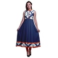 thumbnail image 1 of Bimba Robe Shibori Anarkali Bleu Indigo Col Mandarin Sans Manches Kurtis pour Femmes Imprimé Robe Maxi Moyen, 1 of 6