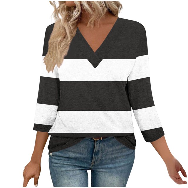 Fewfanhot Hauts pour Femmes Mode d'Automne Col en V Tenue de Bureau Décontractée Tunique Chandail Tenues