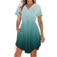 thumbnail image 2 of LOVZFMLL Robe d'Été Décontractée pour Femme à Manches Courtes, Col en V, Boutonnée, Robe de Plage pour Vacances et Voyages avec Poches, Vert B S, 2 of 9
