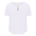 thumbnail image 4 of Birdeem Womens Casual Loose Solid Color Crewneck Short Sleeve Button T-Shirt Tops, 4 of 6