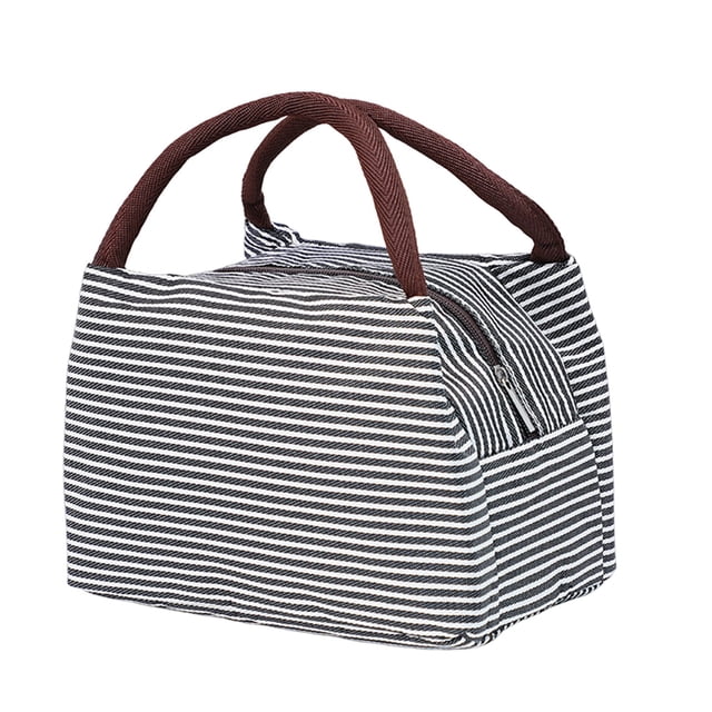 Portable Bento Bag Thermal Bag Lunch Bag with Stripe Pattern Insulated Spacious Design for Work School Picnics