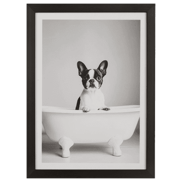 Bouclair chien dans bain cadre mural