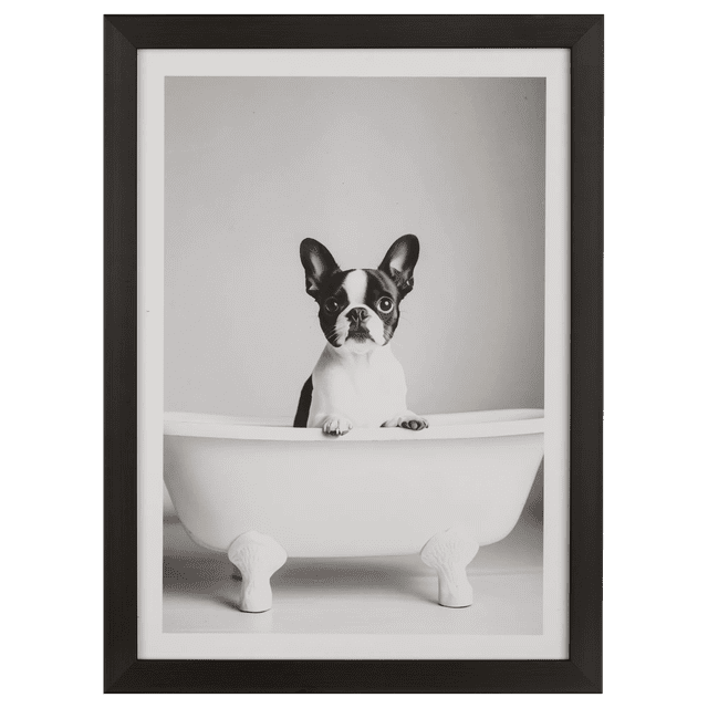 Bouclair chien dans bain cadre mural