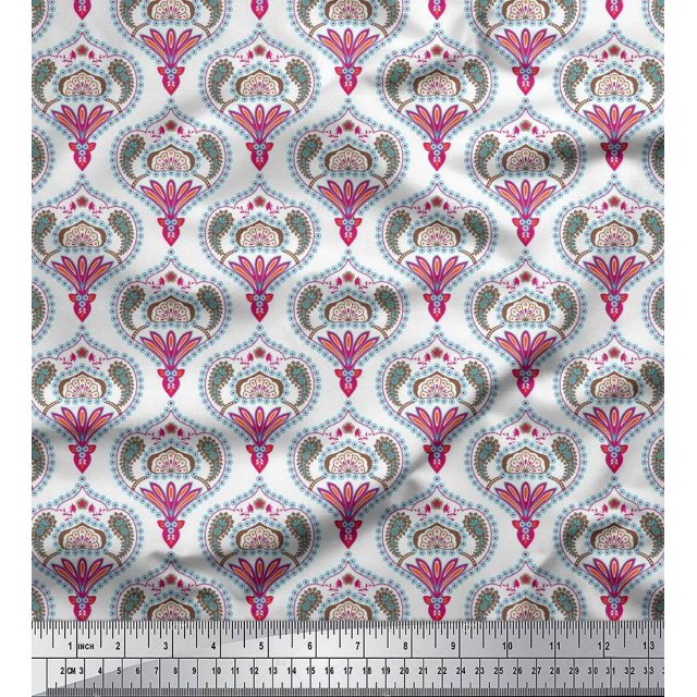 Soimoi polyester Crepe Fabric Moroccan Damask Print Fabric by the Yard 42 Inch Wide