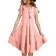 thumbnail image 4 of Qertyioot Robes pour Filles à Manches Volantées, Robe d'Été Trapèze Décontractée, Robe Midi Évasée à Étages avec Poches, 4 of 7