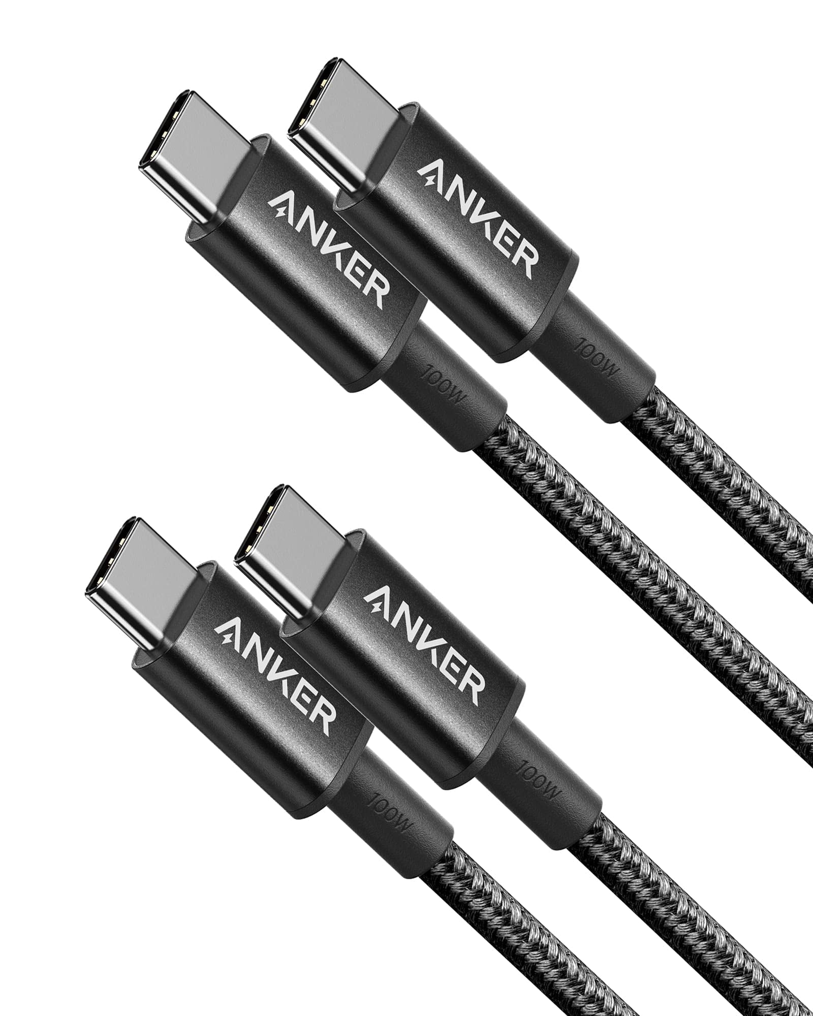 Câble Anker USB C vers USB C (3,3 pi, 2 paquets), Cordon de chargeur Type C 100W Charge rapide pour iPhone 16 Series, MacBook Pro 2020, Pixel et plus (USB 2.0, Noir)