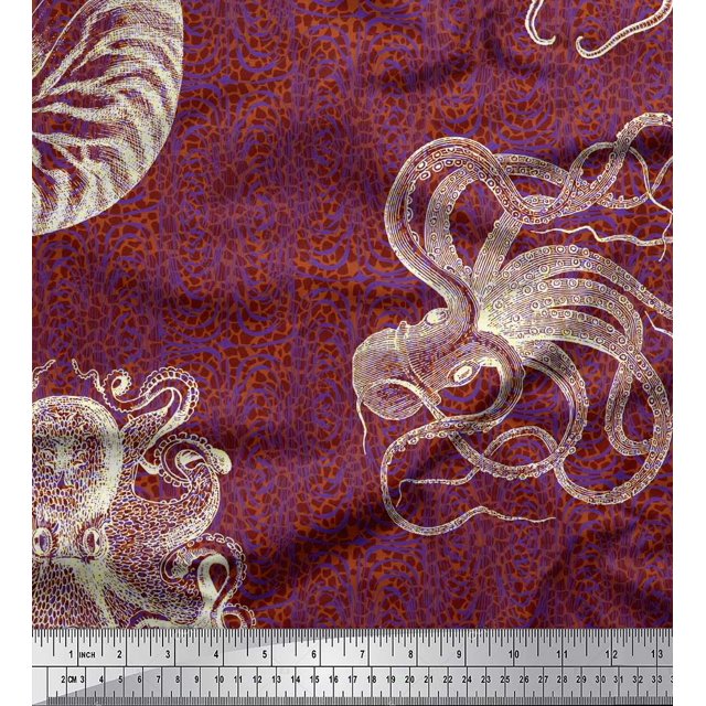 Soimoi Cotton Poplin Fabric Animal Skin,Shell & Octopus Ocean Print Fabric by Yard 56 Inch Wide