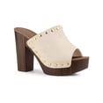 thumbnail image 1 of BLISSFUL STEP Women's Shoes Platform Chunky Heels Open Toe Rivet Faux Suede Slides Sandals Beige 8.5, 1 of 7
