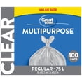thumbnail image 1 of Great Value Regular Clear Multipurpose Bags, 75L , 100bags, 1 of 4