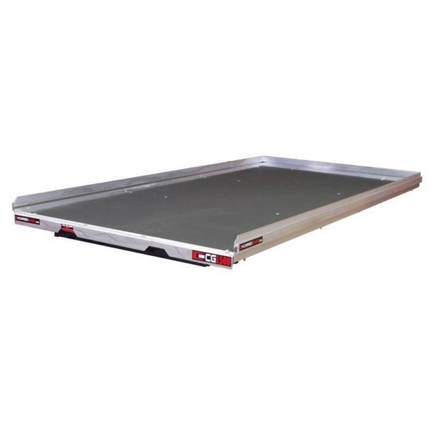 Cargo Glide Glissière de Lit CG1500-8048 Série CG; 1500 Livres; Hauteur de Rail Latéral de 4 Pouces; Cadre en Acier Noir Enduit de Poudre; Rail Latéral en Aluminium Poli; Plateforme en Contreplaqué de 3/4 Pouce Enduit de HDPE Noir