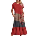 thumbnail image 1 of FAIWAD Robe à Manches Courtes pour Femme Grande Taille, à Blocs de Couleur, Robe d'Été Décontractée, Fluide, Coupe Trapèze, avec Poches, 1 of 4