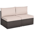 thumbnail image 1 of Patiojoy 2-Piece Outdoor Wicker Rattan Sectional Armless Sofa Chair with Brown Cushions, 1 of 5