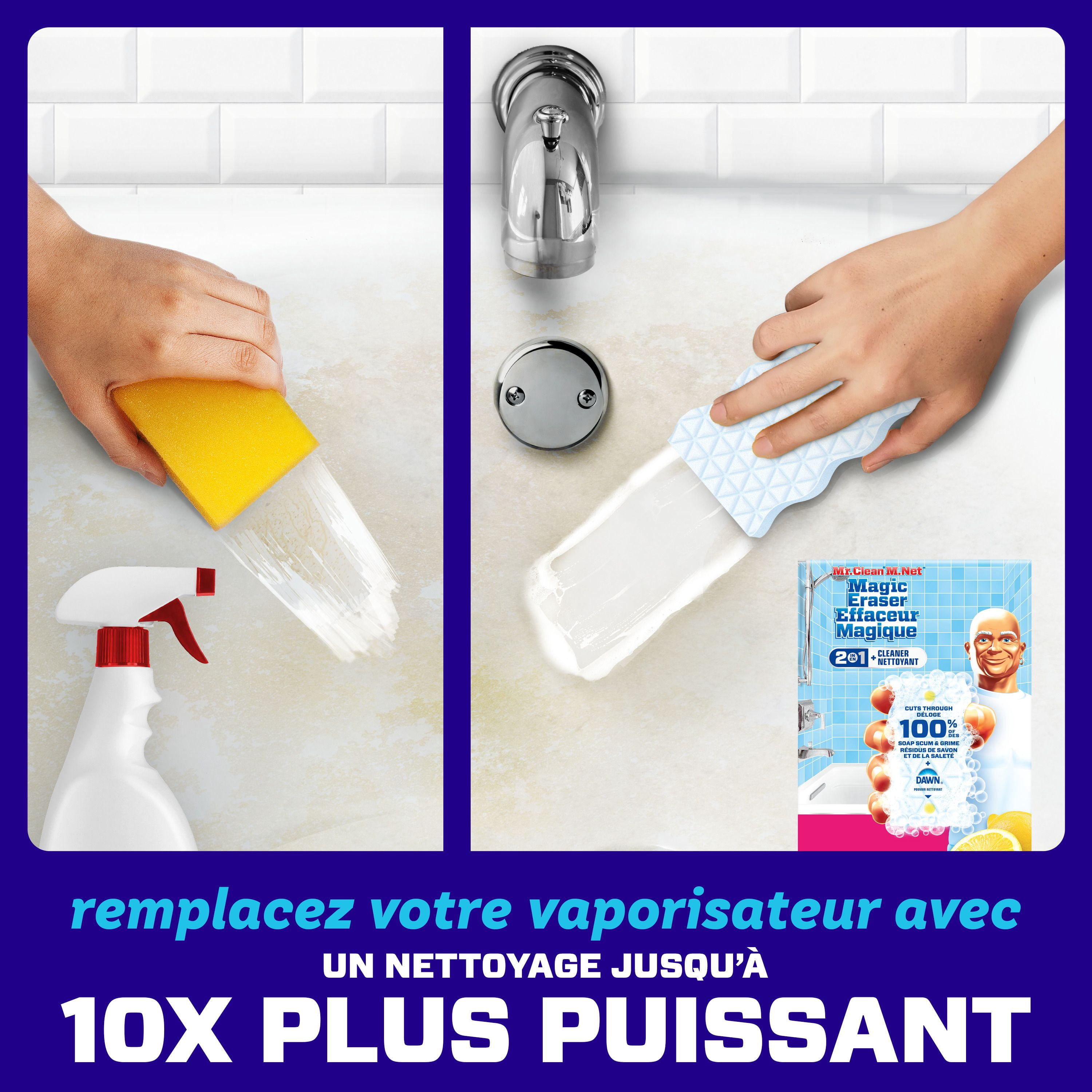 Mr. Clean Éponge EffaceurMagique, Nettoyant pour Salle de Bain, Nettoyant pour Résidus de Savon, Douche et Baignoire, Bain 2 en 1, 2 Unités