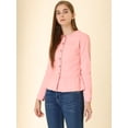 thumbnail image 2 of INSPIRE CHIC Women's Round Neck Collarless Button Down Peplum Denim Jacket, 2 of 6