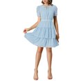 thumbnail image 2 of INSPIRE CHIC Women's Tie Neck Ruched Sleeve Elastic Waist A-Line Double Layers Ruffle Hem Short Dress XS Light Blue, 2 of 7