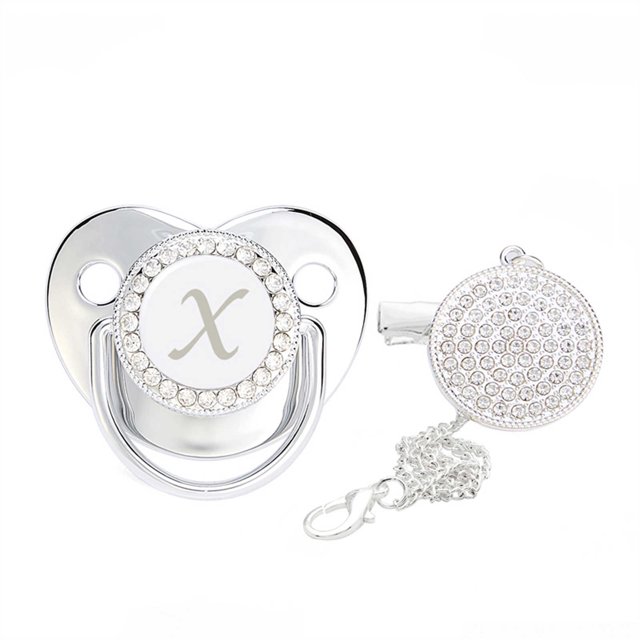 XZNGL Baby Pacifier 26 Letter Name Initial Clip Silicone Infant Nipple Bling Newborn Pacifier