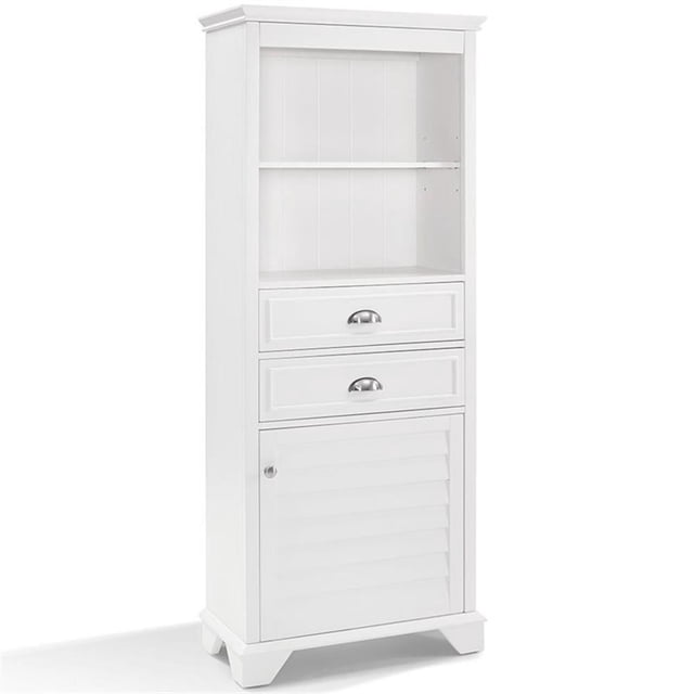 Armoire Rectangulaire en Bois Franc Massif Pemberley en Lin Blanc avec Tiroir de Rangement Profond 60"H Non Assemblée
