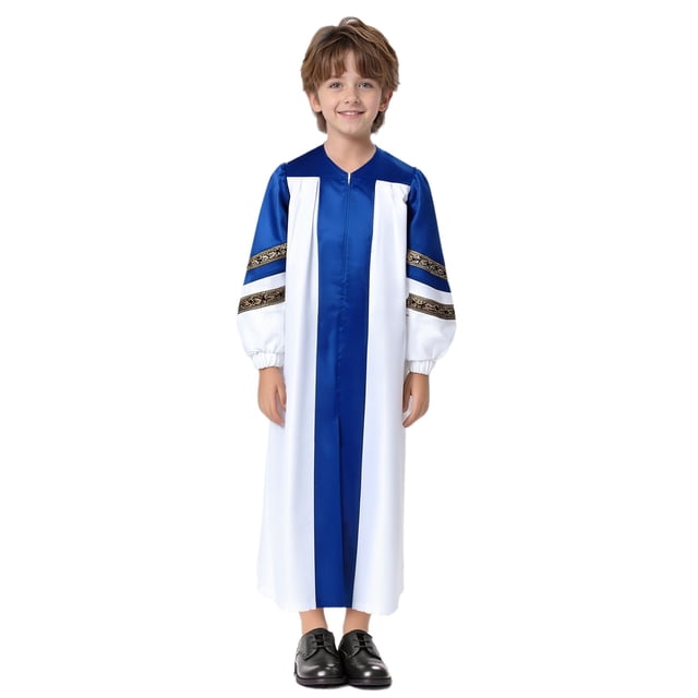 Moggemol Robe de Collation des Grades pour Garçons Robe de Danse à Manches Longues à Blocs de Couleur Robe de Choeur d'Église Bleu Royal 10