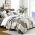 thumbnail image 4 of PANGUSHAN 100% Cotton Quilt Set Queen Size, Queen Size Farmhouse Plaid Patchwork Reversible Rustic Quilt Bedding Set Quilted Bedspread Lightweight Comforter for Queen Bed, 3pcs, Gray/Cream/Beige, 4 of 4