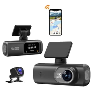 Dvkptbk Dash Cam 4K Lens Driving Recorder Wifi Front and Rear Recording 1.47-Inch Ips Screen High-Definition Ultra Wide Angle Night Vision/Gravity Sensing Motion Detect Automobiles & Motorcycles