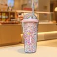 thumbnail image 4 of Plastic Straw Cup for Kids - 550ml Insulated Tumbler with Hard Straw, Summer Cold Drinks & Fruit Punch, Leak-Proof Design, Pink Blue Purple Mint Green, 4 of 7