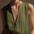 thumbnail image 4 of SZJXBUY Combinaisons de Printemps pour Femmes Grande Taille Été Chic Décontracté Sans Manches à Fermeture Éclair devant Combinaison avec Poches Ample Col en V Combinaisons Courtes pour Vacances Quotidien Vert Armée,TTTG, 4 of 6