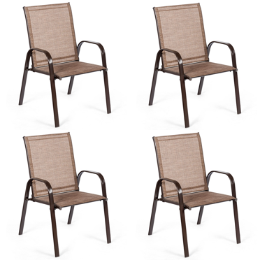 Patiojoy Chaises de Patio 4 Pcs Chaises de Camping de Jardin avec Accoudoir et Dossier Brun