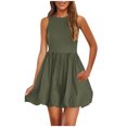 thumbnail image 2 of Ovzne Robes pour Femmes 2025 Robe Femmes Dames Mode Sans Manches Col Rond Uni Robe avec Poches Robe Courte Mini Robes Robe de Printemps Liquidation, 2 of 7