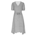 thumbnail image 4 of Penkiiy Robe Midi pour Femmes 2024 Été Décontractée à Fleurs à Manches Courtes Smockée Robes Midi Boho à Col en V Robes de Plage Soleil L Gris, 4 of 8