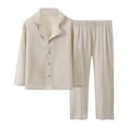 thumbnail image 1 of MIASHUI Kids Pajamas Soft Comfortable Long Sleeve Button Down Top and Pants Sleepwear Set,Beige,4-5 Years, 1 of 3
