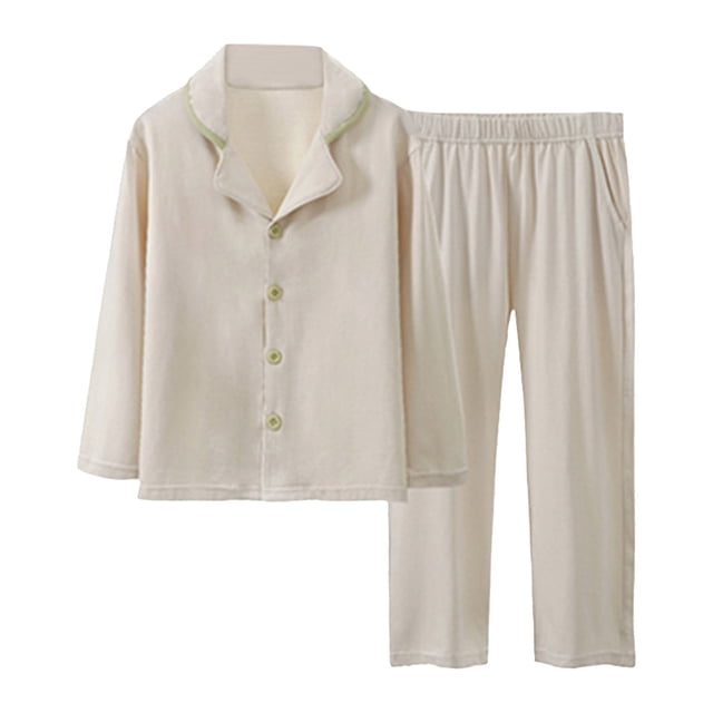 MIASHUI Kids Pajamas Soft Comfortable Long Sleeve Button Down Top and Pants Sleepwear Set,Beige,4-5 Years