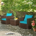 thumbnail image 4 of Gymax Ensemble de Conversation d'Extérieur en Rotin pour Patio 3 Pcs avec Coussins Turquoise, 4 of 10