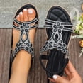 thumbnail image 2 of Women's Fashion Casual Summer Style Solid Color Ethnic Style Bohemian Style Elastic Back Foot Roman Flat Rhinestone Sandals, 2 of 9