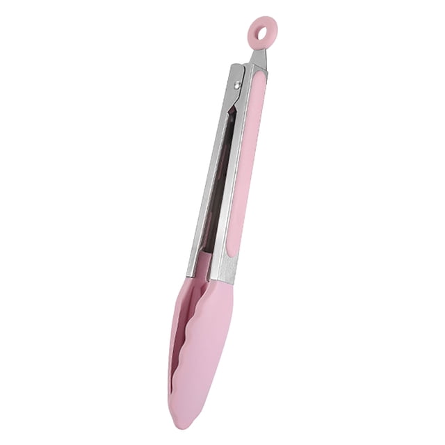 Tongs for Cooking with Silicone Tips Kitchen Tongs, 9-inch cooking tongs featuring premium pink silicone tips and a 304 stainless steel body. Designed with a non-slip handle and locking mechanism for easy storage. Heat resistant up to 480°F, suitable for non-stick cookware and dishwasher safe.