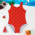 thumbnail image 2 of Akiihool Maillot de Bain une Pièce à Encolure Carrée pour Filles, Performance, Confettis, Dos Pro, Athlétique, Maillot de Bain une Pièce pour Fille (Rouge, 6-7 Ans), 2 of 4