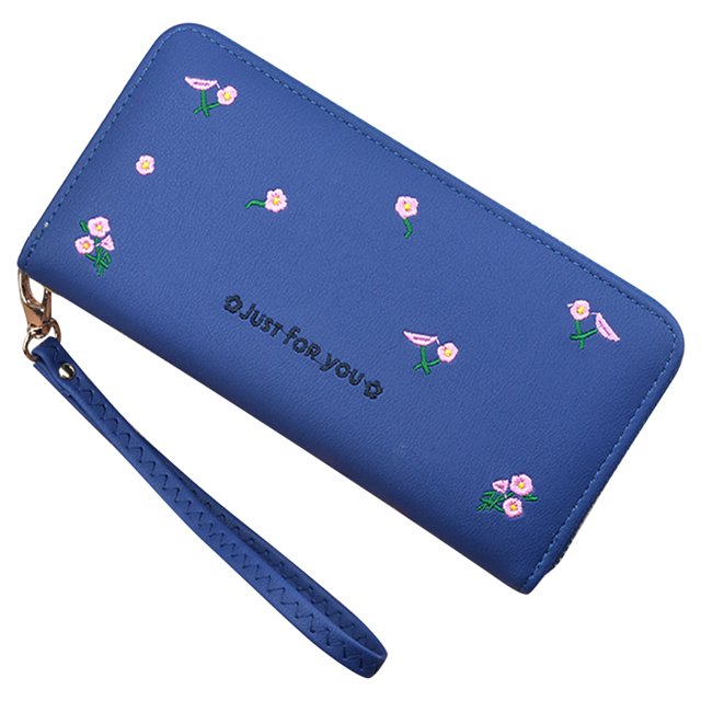 Womens Long Wallet Fashion Embroidery Flower Zipper Card Wallet Clutch Wallet