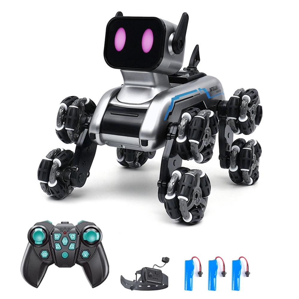 yeacher Voiture Robot Télécommandée à 8 Roues Argent-Noir avec Doubles Télécommandes, Lumières LED, Musique et Fonctions de Cascades pour Enfants (3 Piles Incluses)