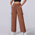 thumbnail image 2 of VINUSLI Woman Cargo Pants with Pockets Drawstring Elastic Waist Plus Size Loose Pant Wide Leg Stretchy Pull On Trousers Coffee,M, 2 of 8