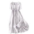 thumbnail image 1 of WTXUE Robes pour Femmes 2024, Robe Décontractée Rétro en Coton et Lin Uni à Boutons et Col en V pour Femme, Robe en Lin, Robe Blanche Femme (Blanc 2TG), 1 of 9