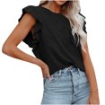 thumbnail image 2 of Pompotops Mode Femmes Décontracté Col Rond Double Couche Poche à Volants Manches Courtes Pull T-Shirt Blouse, 2 of 5