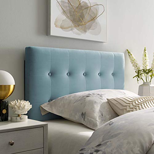 Modway Emily Tête de Lit Simple Capitonnée en Velours de Performance, Bleu Pâle