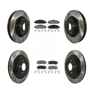 Transit Auto Front Rear Coated Drilled Slotted Disc Brake Rotors and Ceramic Pads Kit for Car Ford Mustang V6 with 3.7L KDC-100679