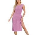 thumbnail image 2 of Ovzne Robes pour Femmes Robe pour Femme Robe Unie pour Femmes Col Rond Sans Manches Fente Fente Longueur Moyenne Robe en Tricot Robe pour Femmes Liquidation, 2 of 6