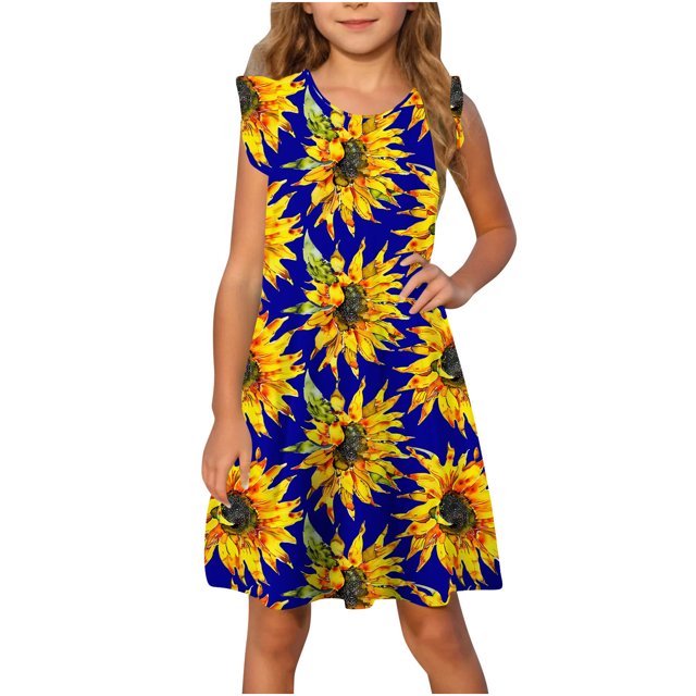 RXIRUCGD 2025 Vêtements d'Été pour Enfants Robe d'Été à Manches à Volants pour Filles 4-14T
