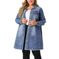 thumbnail image 1 of GRACE & GRANDEUR Veste en Denim Mi-Longue à Manches Longues Déchirée pour Femme Grande Taille, 1 of 6